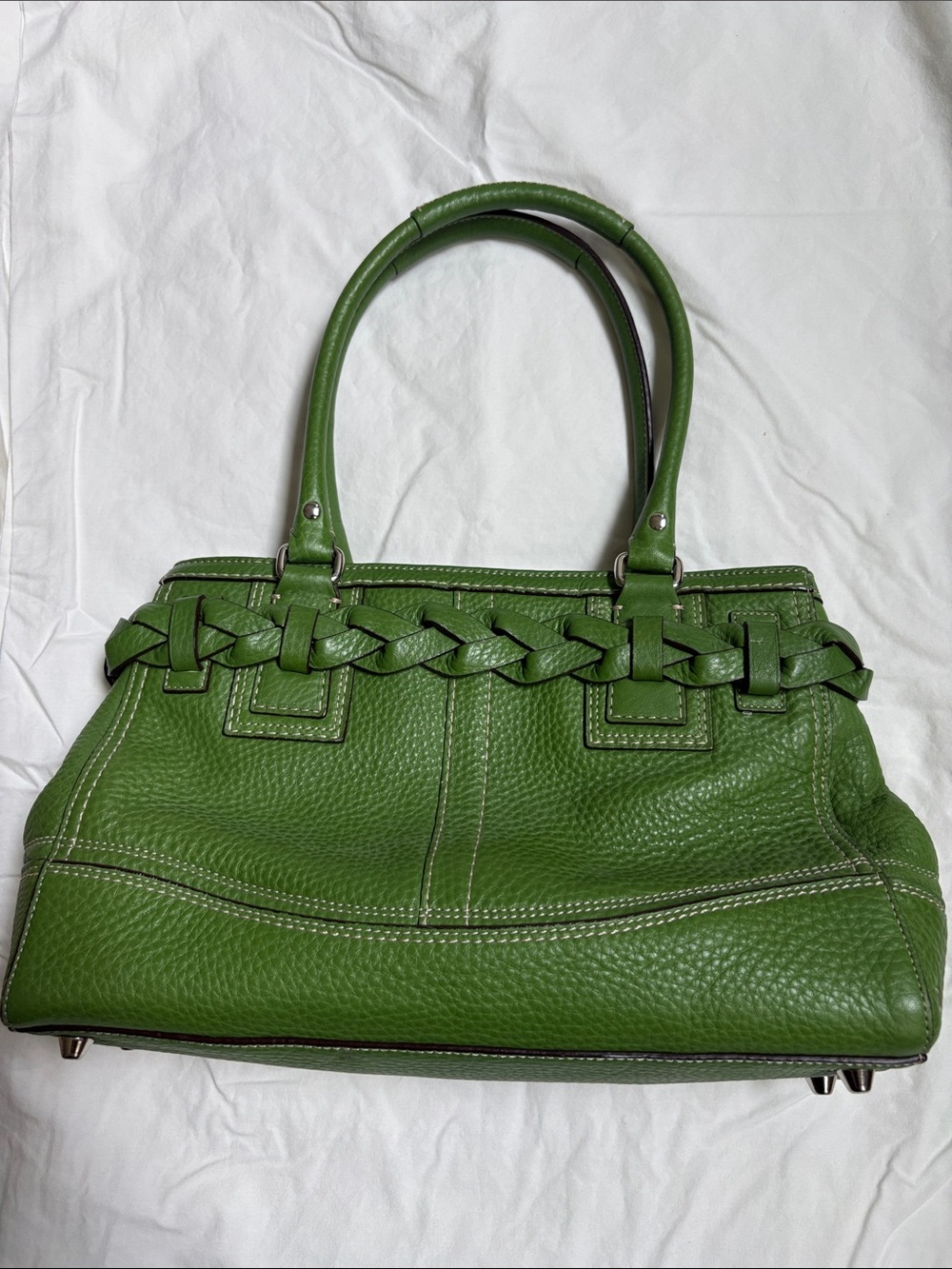 Coach Hamptons Green Pebbled Leather Braided Tassel Satchel F13084 - Picture 2 of 11